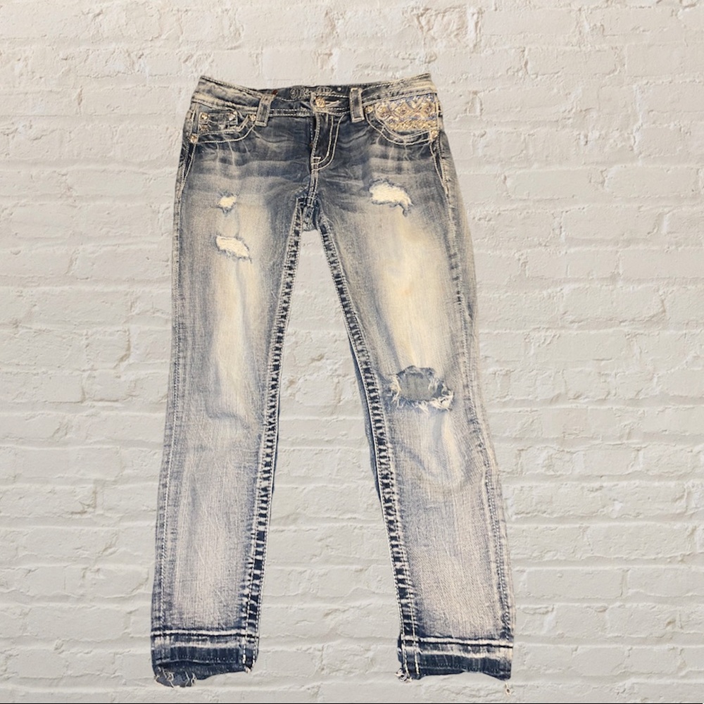 y2k embellished light wash miss me jeans, in signature ankle skinny fit